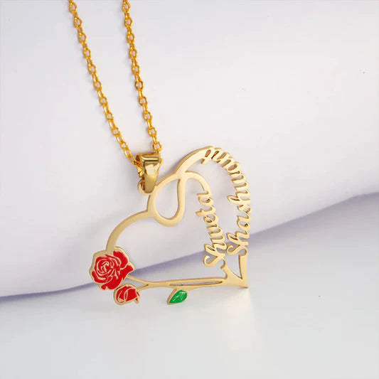 24K Gold Plated Personalize Dainty Name With Vintage Flower Enamel Name Necklace