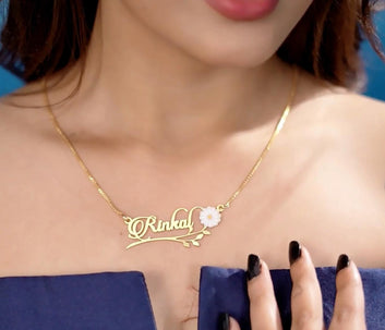 24k Gold Plated White Sun Flower Name Necklace
