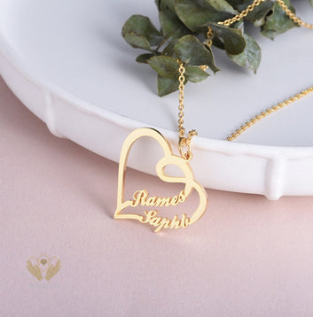 24K Gold Plated Heart-Style Couple Name Necklace