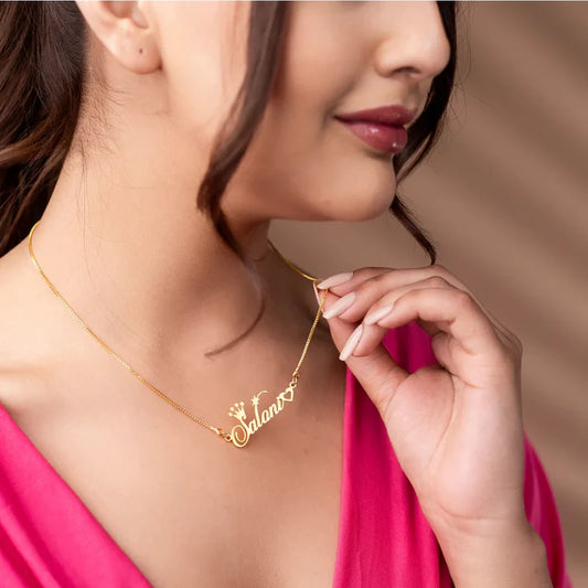 24K Gold Plated Single Name Necklace – Crown Style