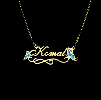 24K Gold plated Enamel name necklace with butterfly