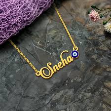 24K Gold Plated Personalize Evil Eye Design Enamel With Name Necklace