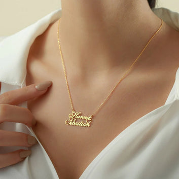 24k Gold Plated couple Name Necklace with holo heart style