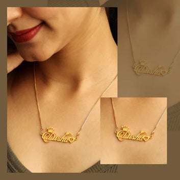 24K Gold Plated Single Name Necklace with crown Style