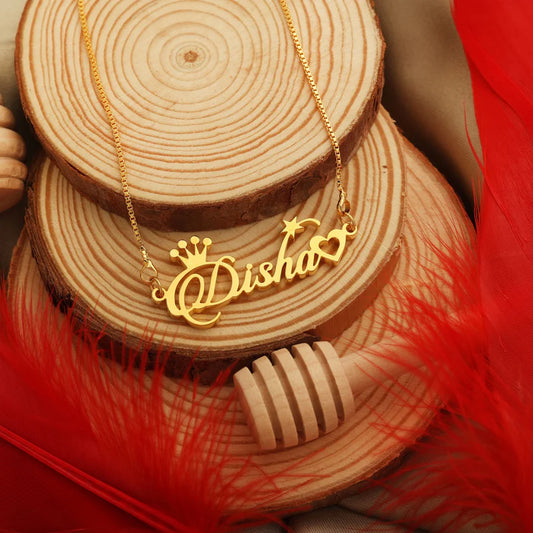 24K Gold Plated Single Name Necklace with crown Style